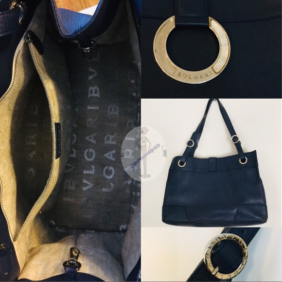 RARE! 💫Bvlgari Navy Soft Grain Leather Handbag - Picture 9 of 16